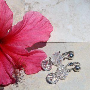 Crystal-like drop earrings silver tone clip ons